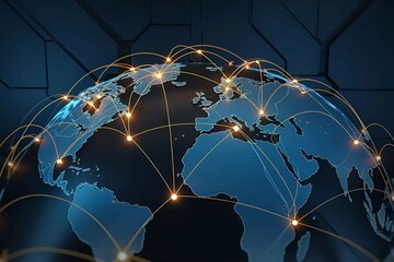 digital world map with global communication network overlay representing technology and connectivity