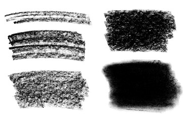 Set brushes of artistic soft charcoal textures, isolated drawing black sauce texture