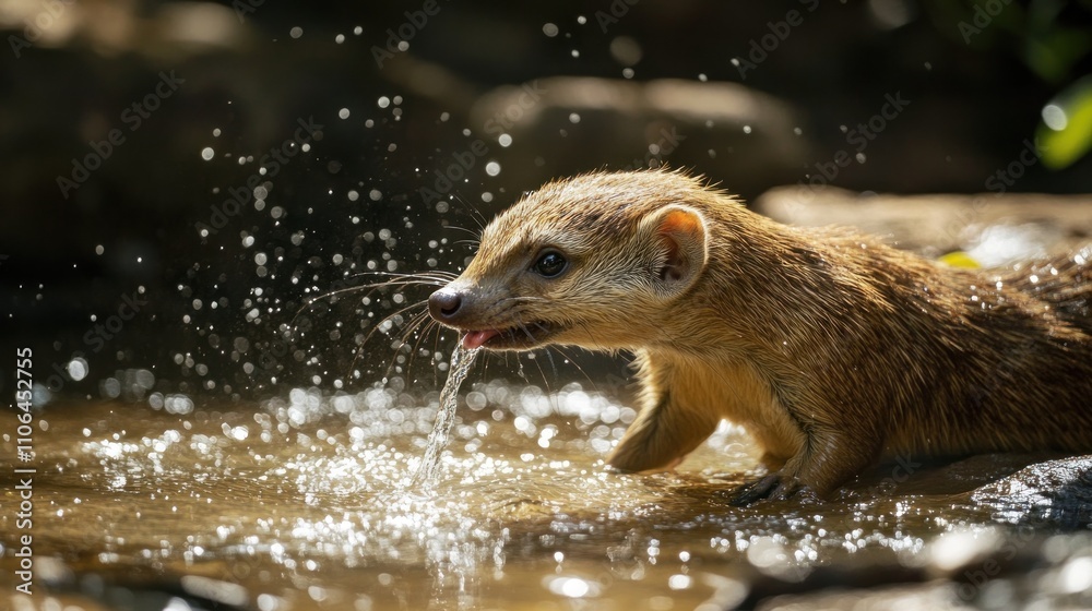 Sticker A Close-Up of a  Mongoose Drinking from a Stream