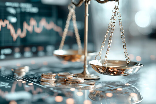 Ai generates insights business analysis with scales and data charts office environment professional viewpoint financial concepts