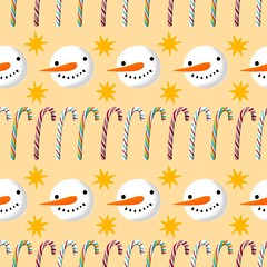 Winter seamless snowman pattern for fabrics and textiles and packaging