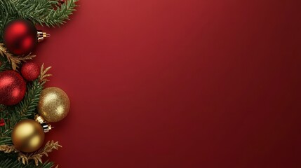 A festive array of Christmas decorations shines brightly against a vibrant red backdrop, inviting joy and warmth into the holiday season.