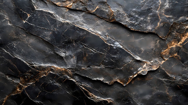 Black obsidian rock texture background, natural wave patterns in a stone, dark stone with cracks, dark stone texture. Obsidian. Illustration