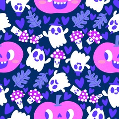 Halloween cute pumpkins seamless ghost pattern for wrapping paper and fabric