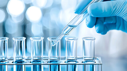 Laboratory technician using pipette to transfer liquid into test tubes, showcasing precision in scientific research and experimentation