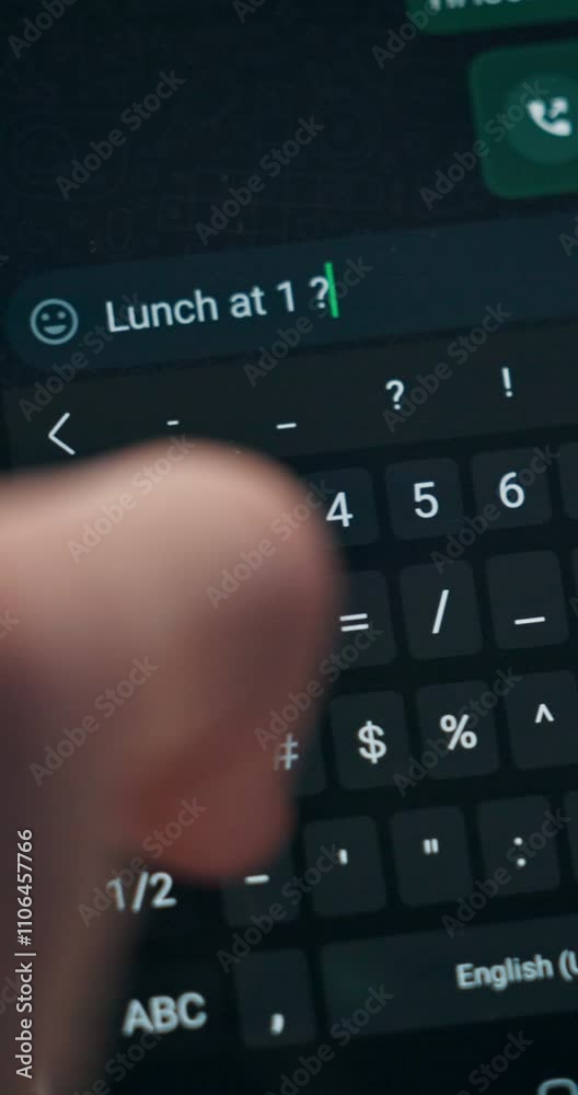 Poster phone screen, planning and hands of person for online dating for lunch, chatting and texting. typing