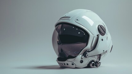 High-tech white sci-fi helmet featuring blue LED lights and a sleek design. Perfect for futuristic projects.