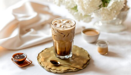 Artistic representation of cold coffee, savor the refreshing moment.