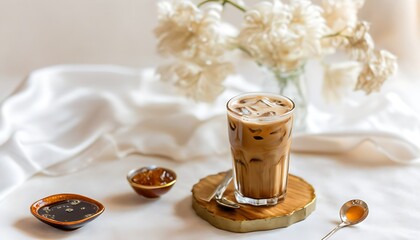 Artistic representation of cold coffee, savor the refreshing moment.