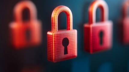 Rows of vibrant red padlocks on a blurred digital background, symbolizing data encryption, cyber resilience, and modern approaches to online security for sensitive information