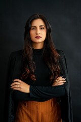 Confident woman portrait against dark background