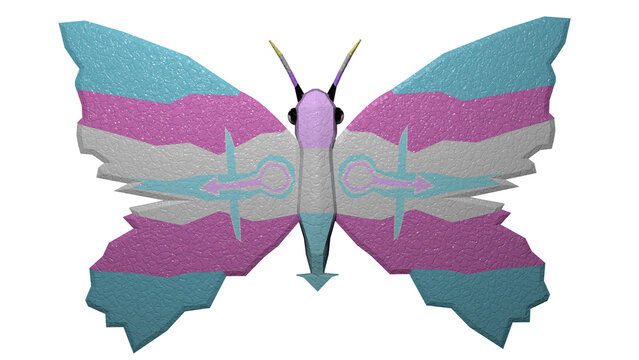 Beautiful 4K Transgender Flag Butterfly isolated Transparent Background Trans Masculine / Feminine Non-Binary Gender Identity Awareness
