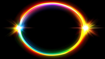 Obraz premium Abstract rainbow circle with bright starburst flares on black background.