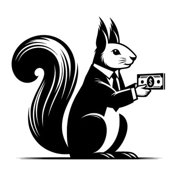 Squirrel in a suit holding money.