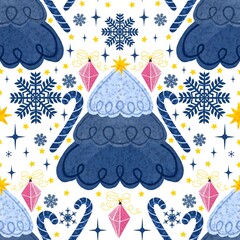 Christmas tree seamless winter ribbon bow pattern for wrapping paper and fabrics