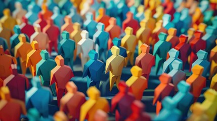 Colorful abstract representation of a diverse group of people standing together, symbolizing community, teamwork, and unity in diversity.