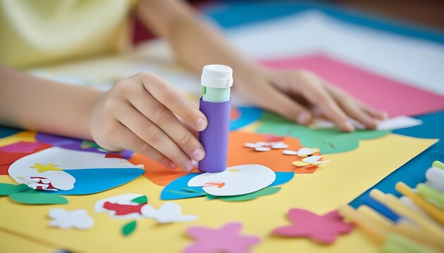 Creative Craft: Post-school Girl Making Colorful Paper Art