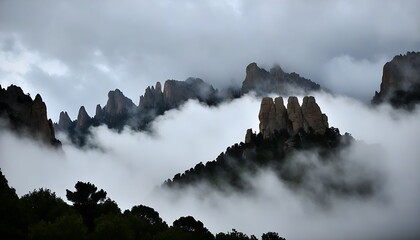 Mystic clouds swirling between towering peaks, explore natural beauty.