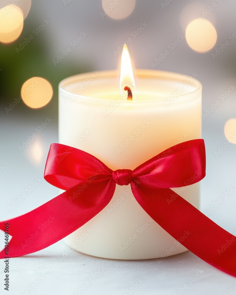 Poster glowing candle with ribbon radiates warmth and hope in a tranquil setting