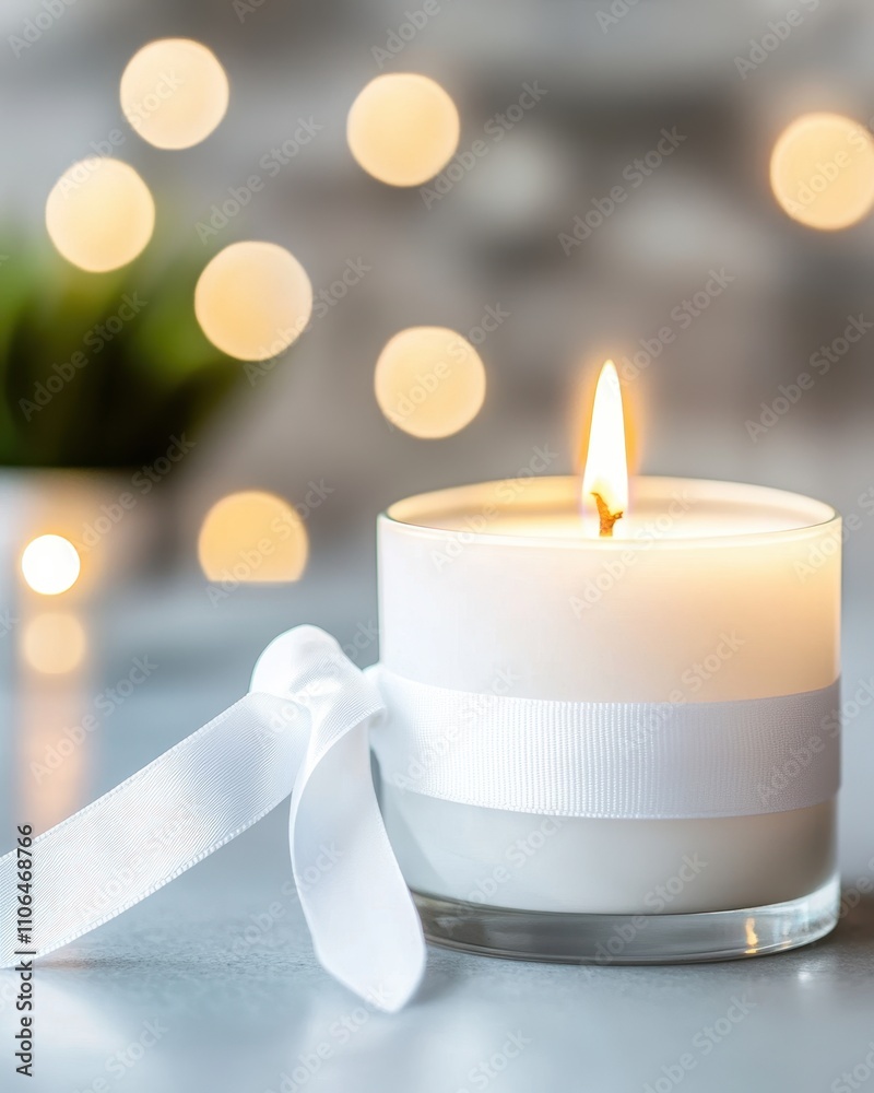 Aufkleber soft glow of hope radiates from a beautifully ribboned candle flickering in a serene setting