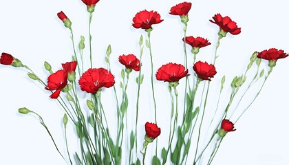Fototapeta premium Blooming red flowers, elegant and vibrant, showcase their natural beauty against a white background.