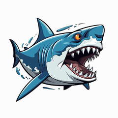 Cartoon shark logo design with aggressive typography for branding