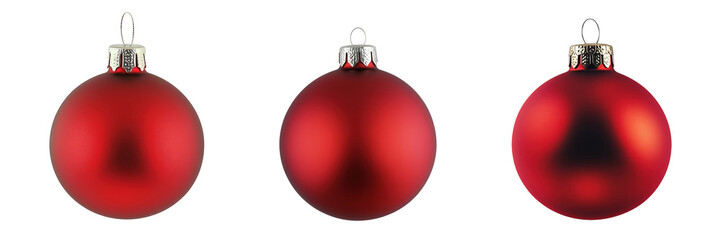 Collection of 3 red christmas ornaments isolated on transparent background