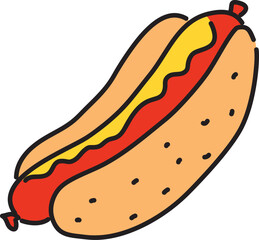 red sausage with yellow mustard sandwiched between two buns