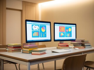 Modern Study Space With Computers And Books