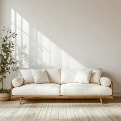 Beige sofa in a modern minimalist living room
