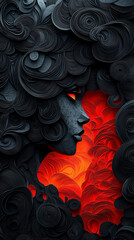 Illustration en papier découpé avec design abstrait noir et rouge