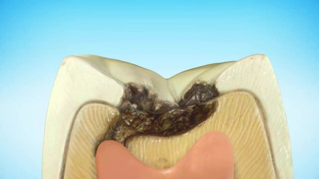 Molar tooth damaged by caries. Medically accurate tooth 3D animation