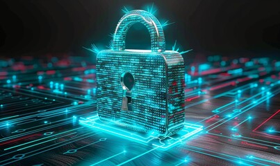 A blue and red computer chip with a key on it