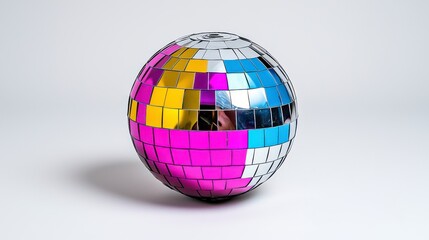 Colorful Disco Ball on a Plain Background Reflecting Light and Creating a Vibrant Atmosphere for Parties and Celebrations