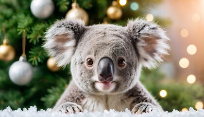 Obraz premium Adorable Koala Bear Celebrates Christmas Festivities in Festive Setting