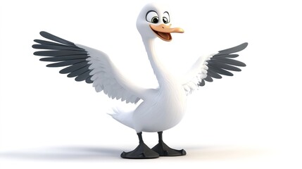 Obraz premium A full-body cartoon illustration of a graceful swan with a white background, showcasing its elegant posture and smooth feathers in a playful and charming style, perfect for animal lovers and whimsical