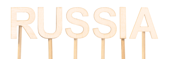 Sustainable decoration: wooden letters forming the name Russia. Countries of the world.