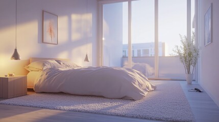 Cozy Minimalist Bedroom with Natural Light and Soft Textures