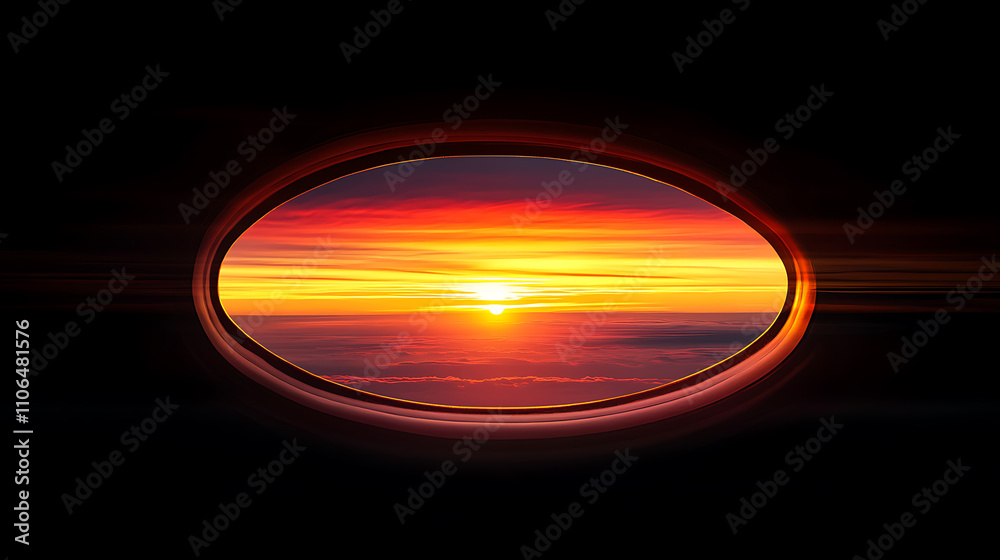 Aufkleber a captivating sunset seen through the aircraft window, image saved with the window of the airplane a