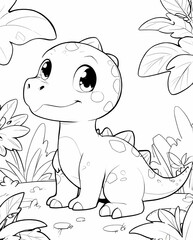 Obraz premium Fun Dinosaur Coloring Page with Cute Line Art for Kids to Have Creative Fun Coloring Page