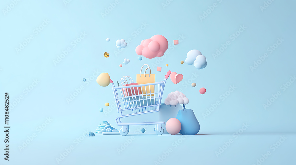 Aufkleber digital illustration of e-commerce with a shopping cart icon over a soft blue background symbolizing