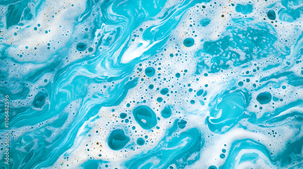Aufkleber from above aerial view of turquoise ocean water with splashes and foam for abstract natural backgrou