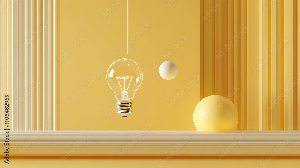 Poster 3D rendering of a loading bar nearing completion, with an idea being processed within a light bulb against a yellow background