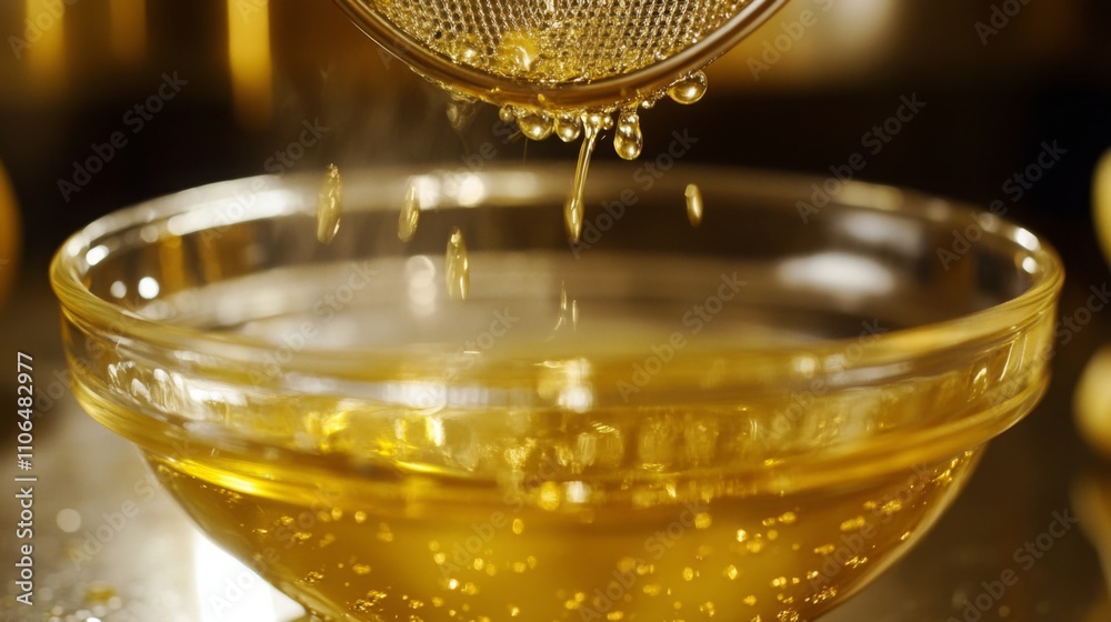 Aufkleber juice is being prepared in a kitchen setting, showcasing the straining method with a fine mesh sieve