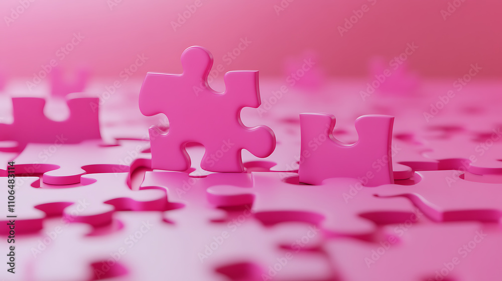 Poster A 3D rendering illustrates puzzle pieces set against a pink backdrop, symbolizing problem-solving in a business context