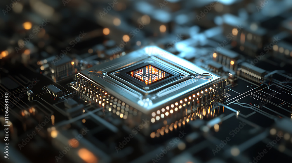 Poster A cutting-edge microchip emblazoned with the title AI symbolizing advanced artificial intelligence technology, typically used in machine learning and computing applications