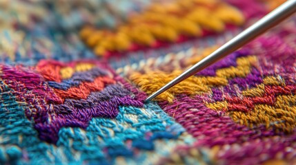 Close-Up of Colorful Handcrafted Embroidery Needlework Detail