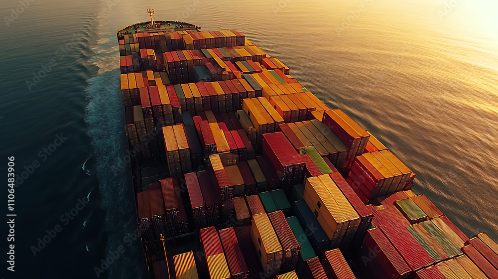Aufkleber aerial view of a cargo ship loaded with containers highlighting the scale and importance of global t