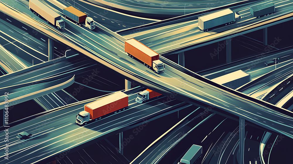 Aufkleber An abstract background featuring trucks and transportation elements, depicting highways and delivery concepts