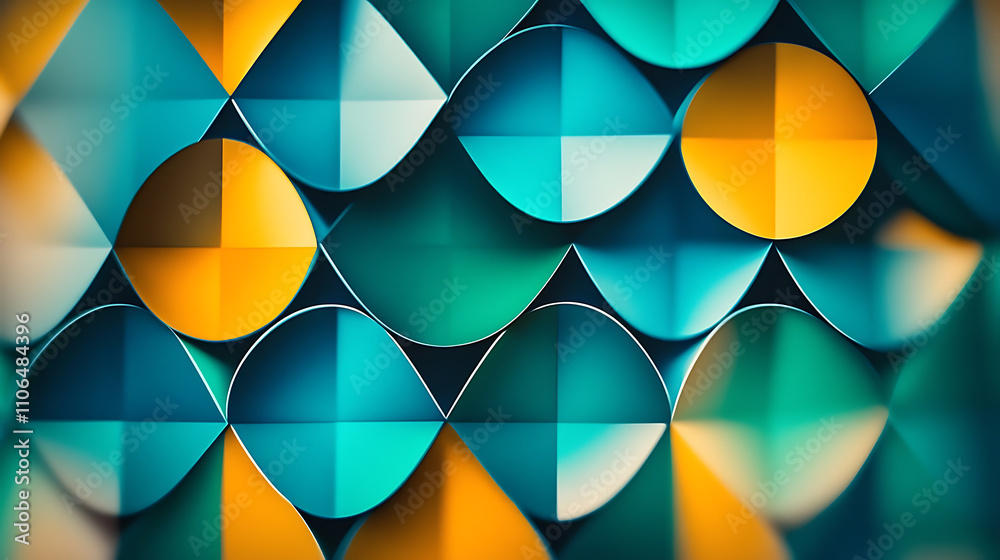 Poster a triangular background with green, blue and yellow circles